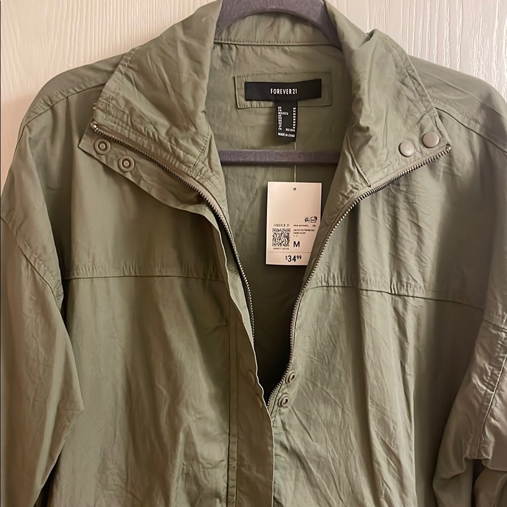 Forever 21 Utility Jacket Green Lightweight Cotton - Picture 2 of 7